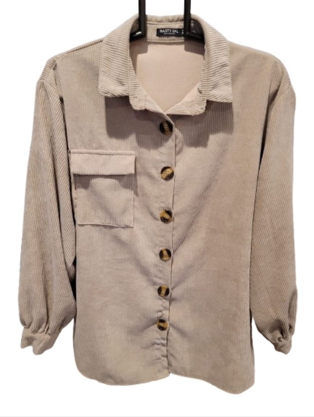 Nasty Gal Womens Corduroy Button-Up Shirt Beige 4 - Picture 3 of 11